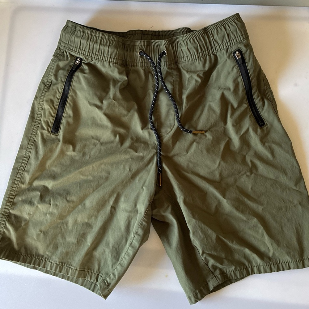 Urban Pipeline Men’s Shorts Size 29 Khaki Green Drawstring Waist Zip Pockets